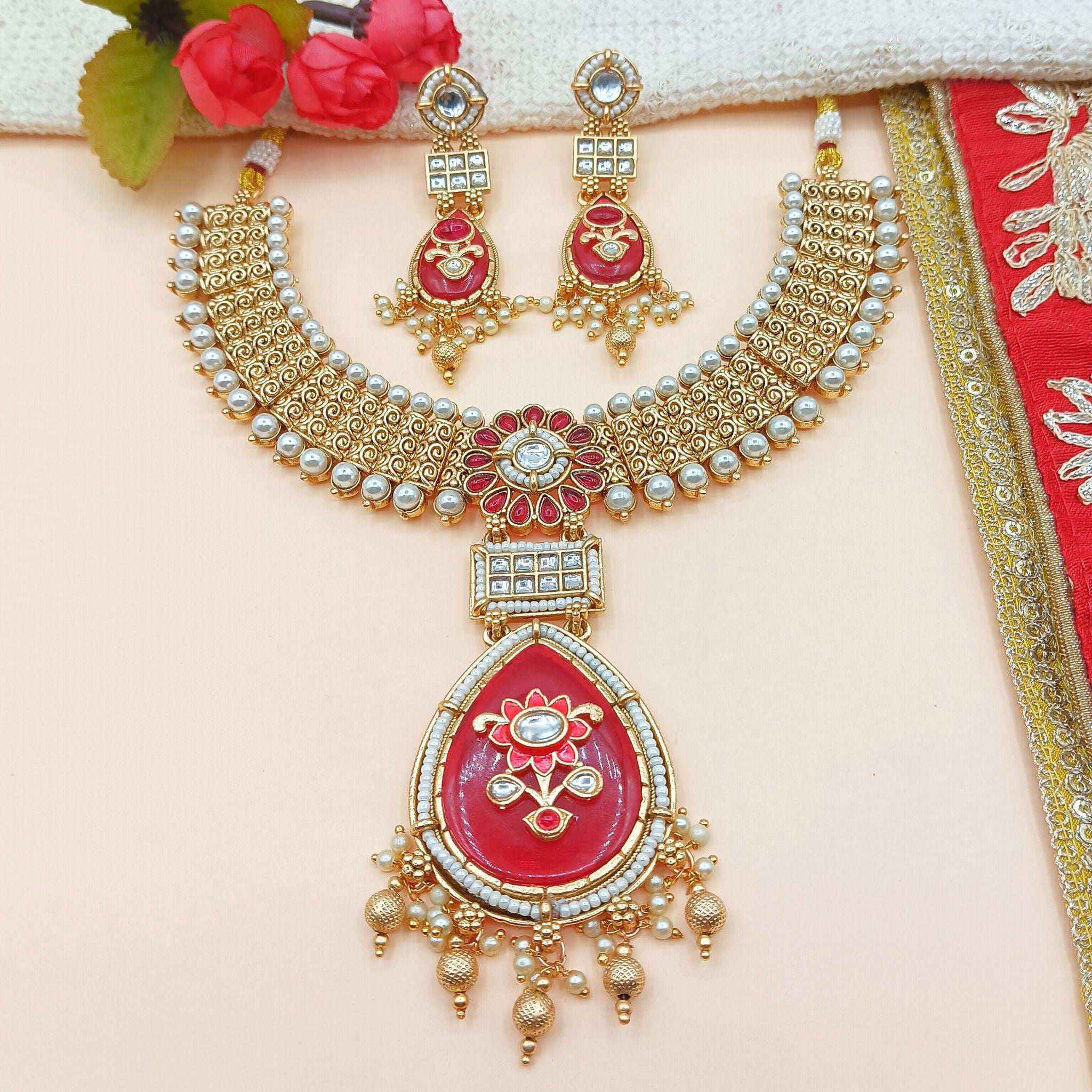 Meenakari Kundan Necklace | Rajputi Pearl Choker Bridal Jewelry