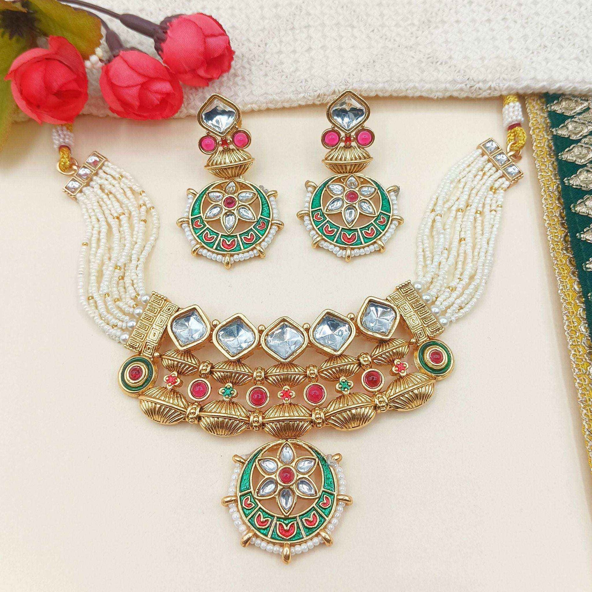 Meena Jewelry Set | Rajputi Luxury Indian Necklace & Earrings