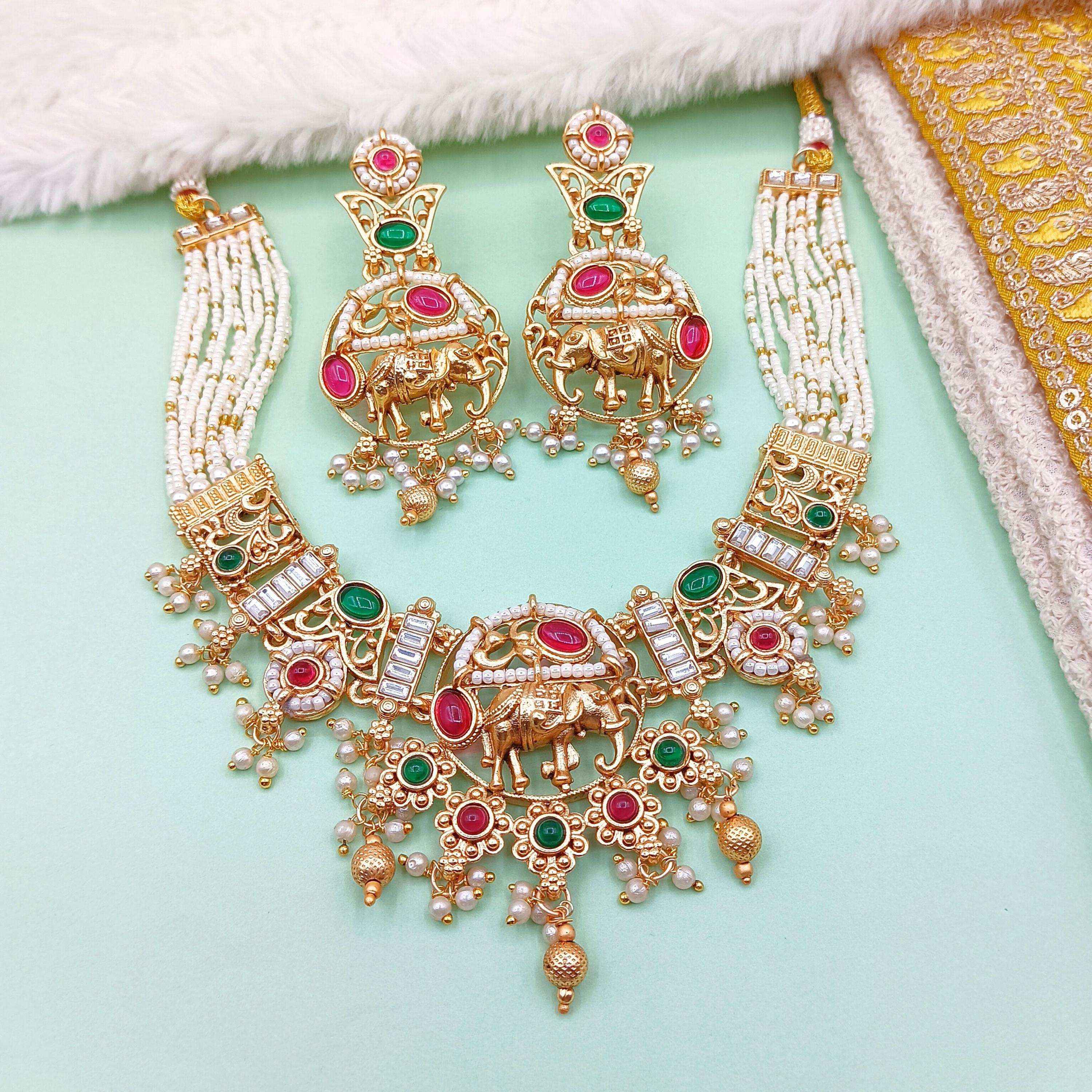 Elephant Necklace Set | Rajputi Luxury Rajwadi Wedding Jewelry