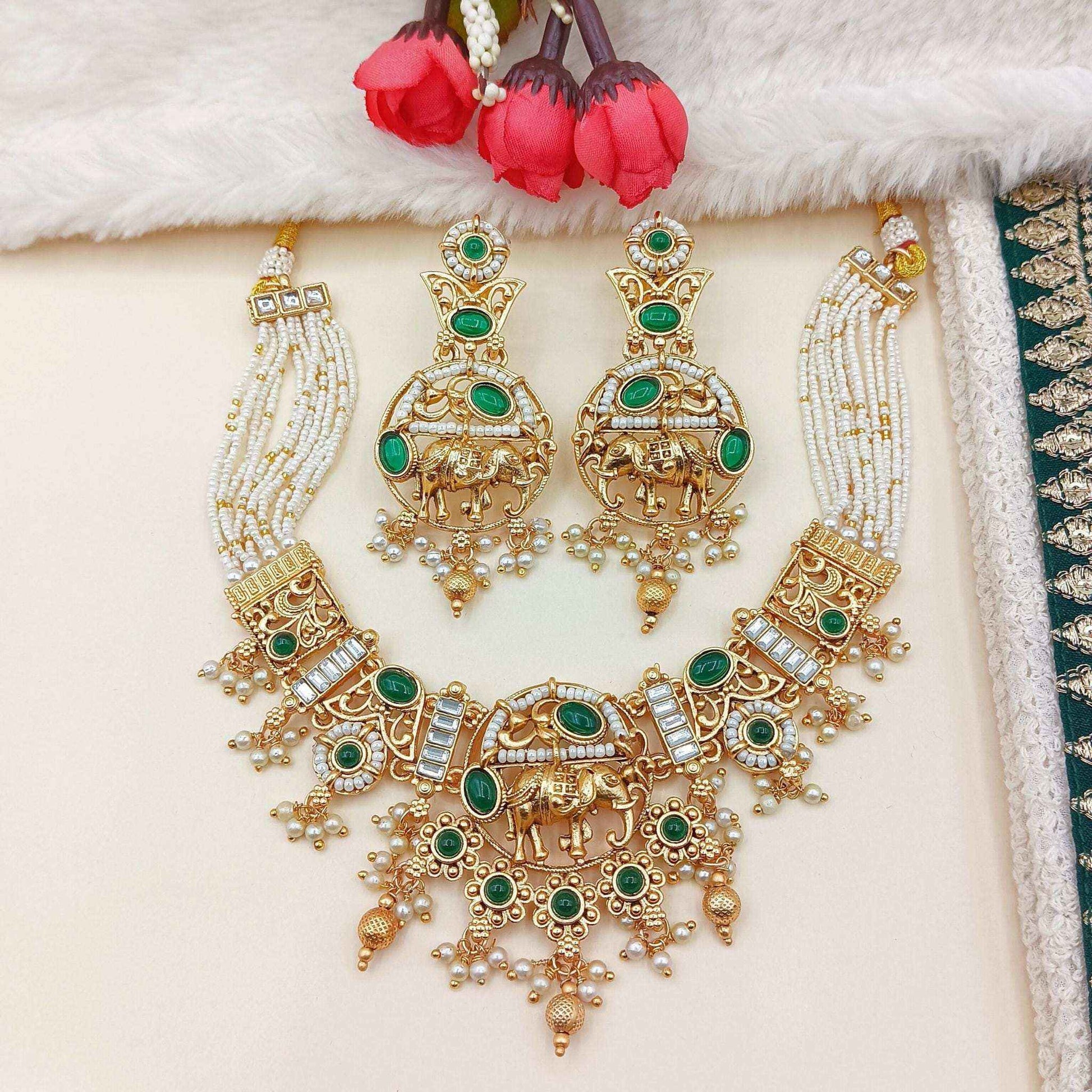 Elephant Necklace Set | Rajputi Luxury Rajwadi Wedding Jewelry