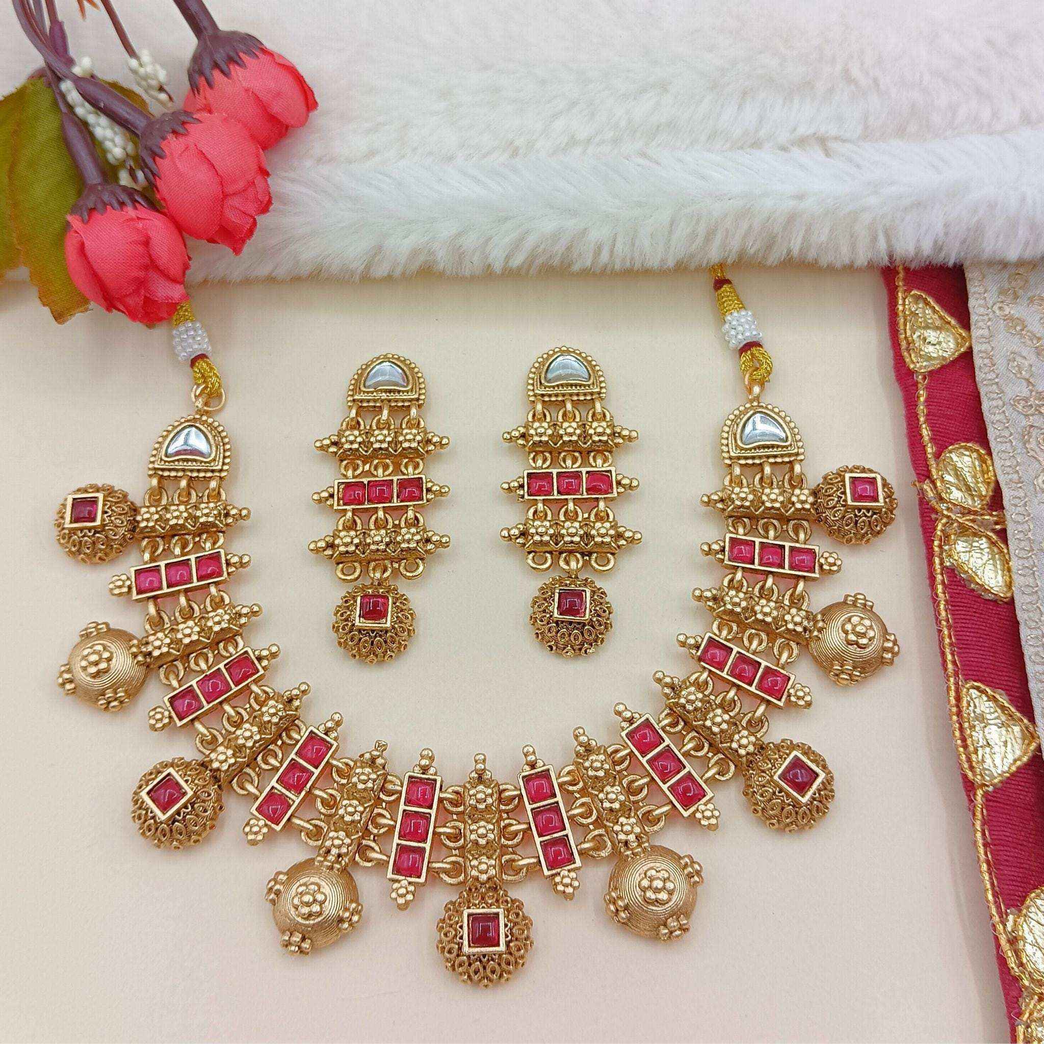 Meenakari Necklace Set | Rajwadi Antique Gold Bridal Jewelry
