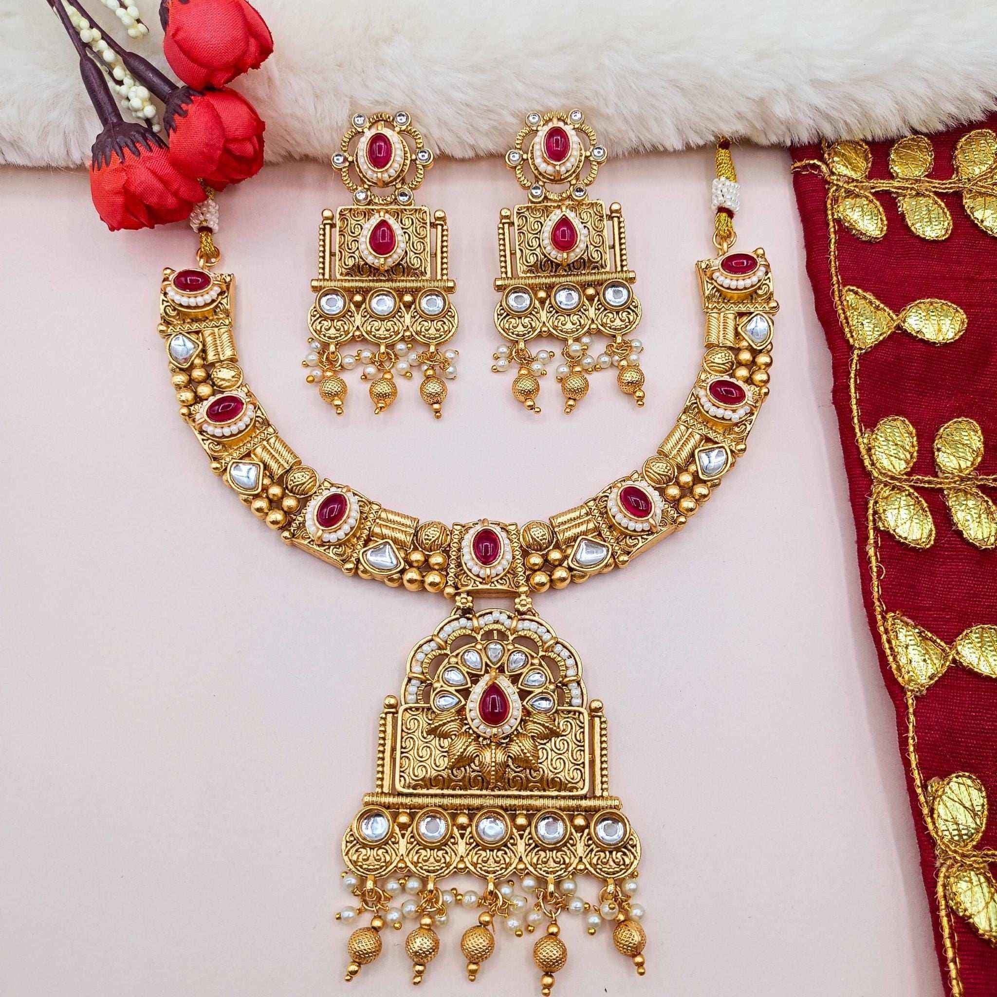 Temple Choker Necklace | Pallavi Gold-Plated South Indian Jewellery Set