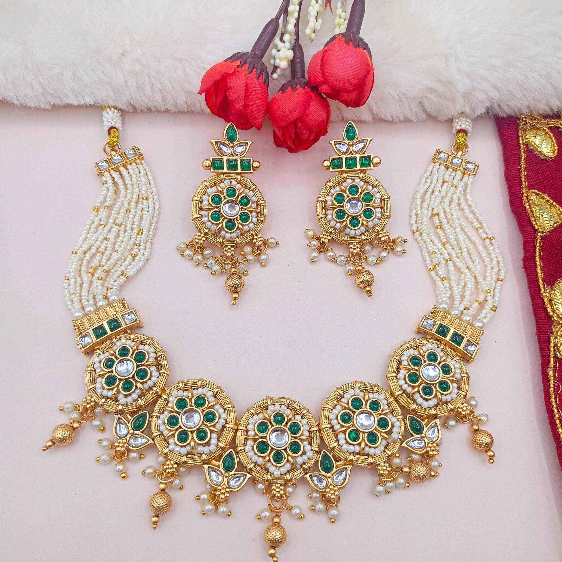 Kundan Choker Set | Rajputi Bridal Necklace with Pearls & Gold