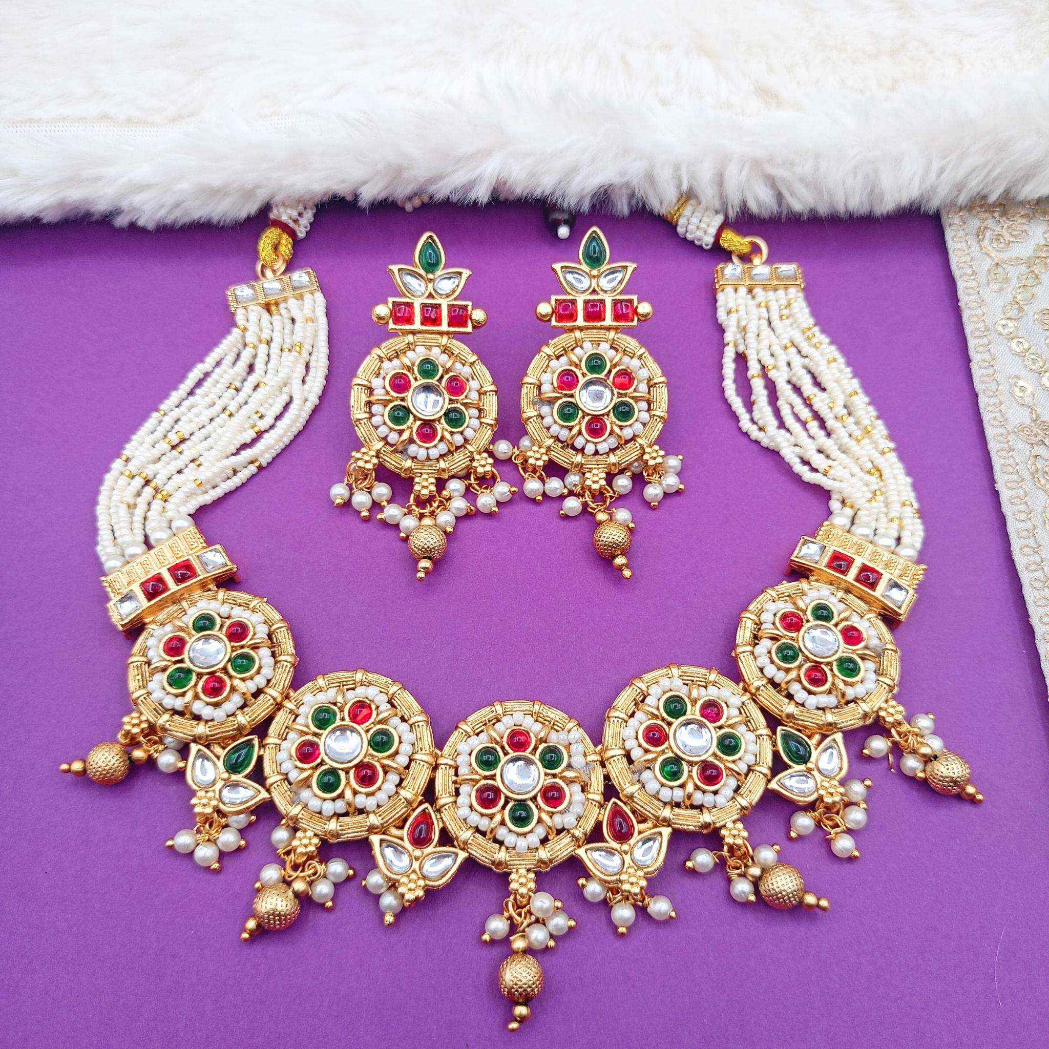 Kundan Choker Set | Rajputi Bridal Necklace with Pearls & Gold