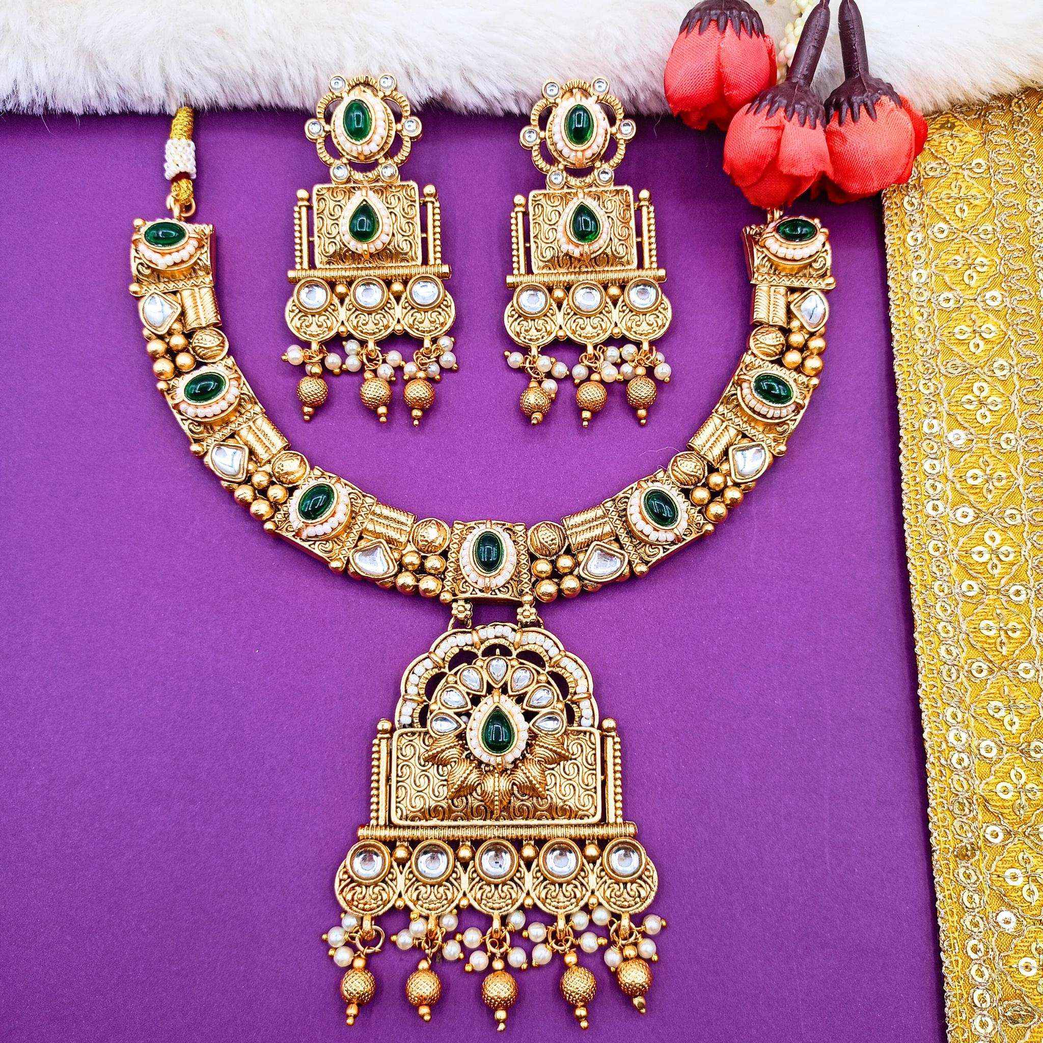 Temple Choker Necklace | Pallavi Gold-Plated South Indian Jewellery Set