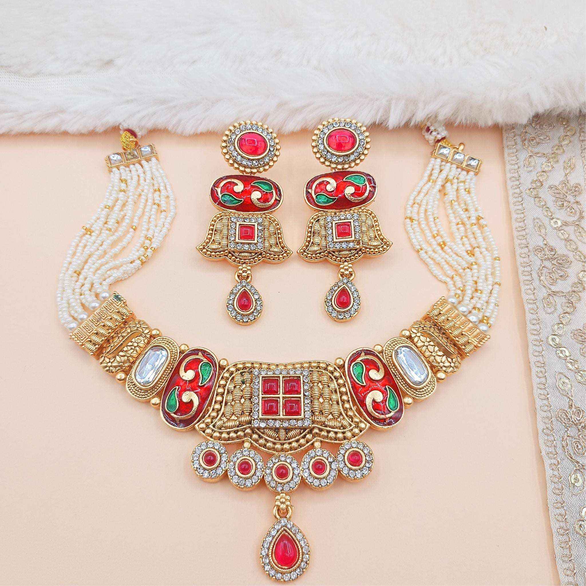 Meenakari Choker Set | Meenakari Kundan Choker Necklace Gold – Rajwadi Bridal Jewellery