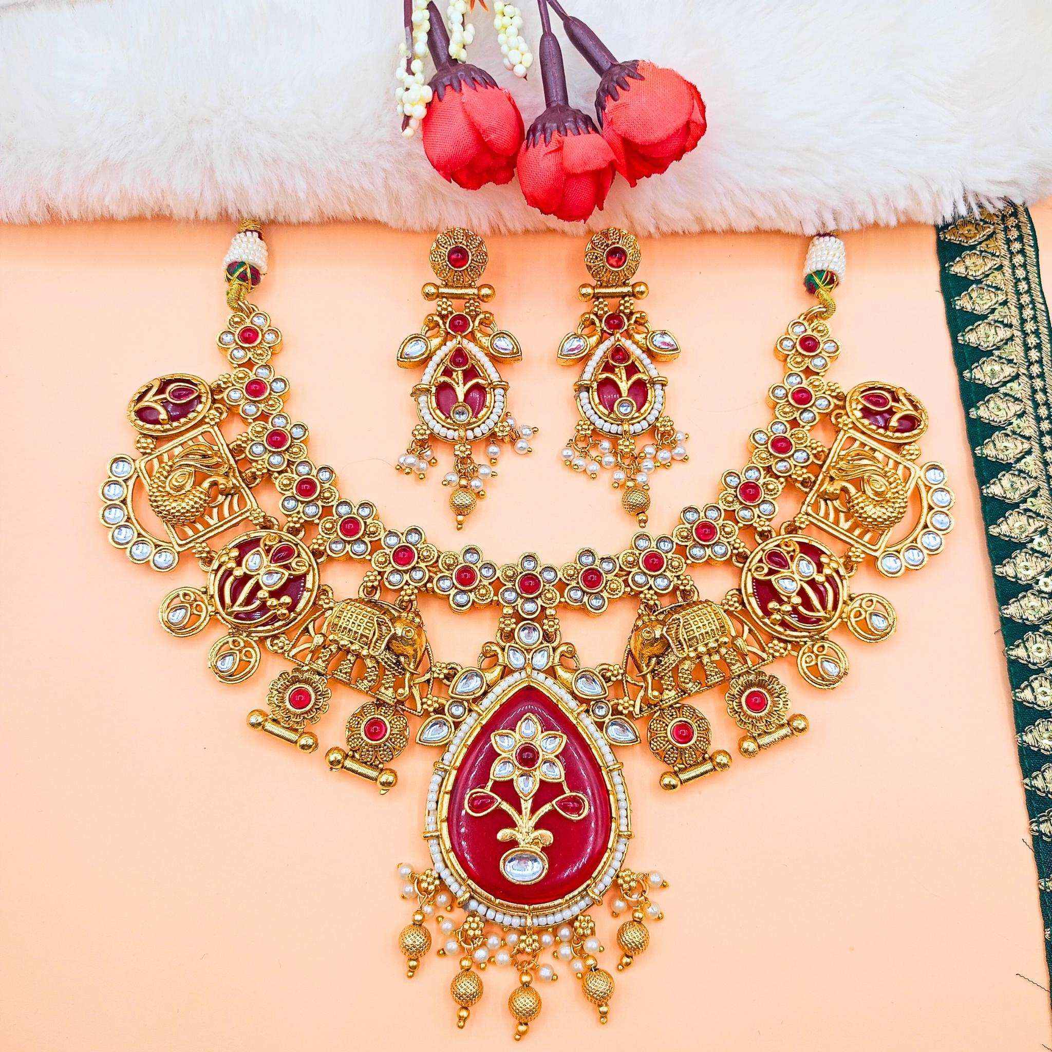 Meenakari Necklace | Antique Gold Choker Set Bridal Jewelry