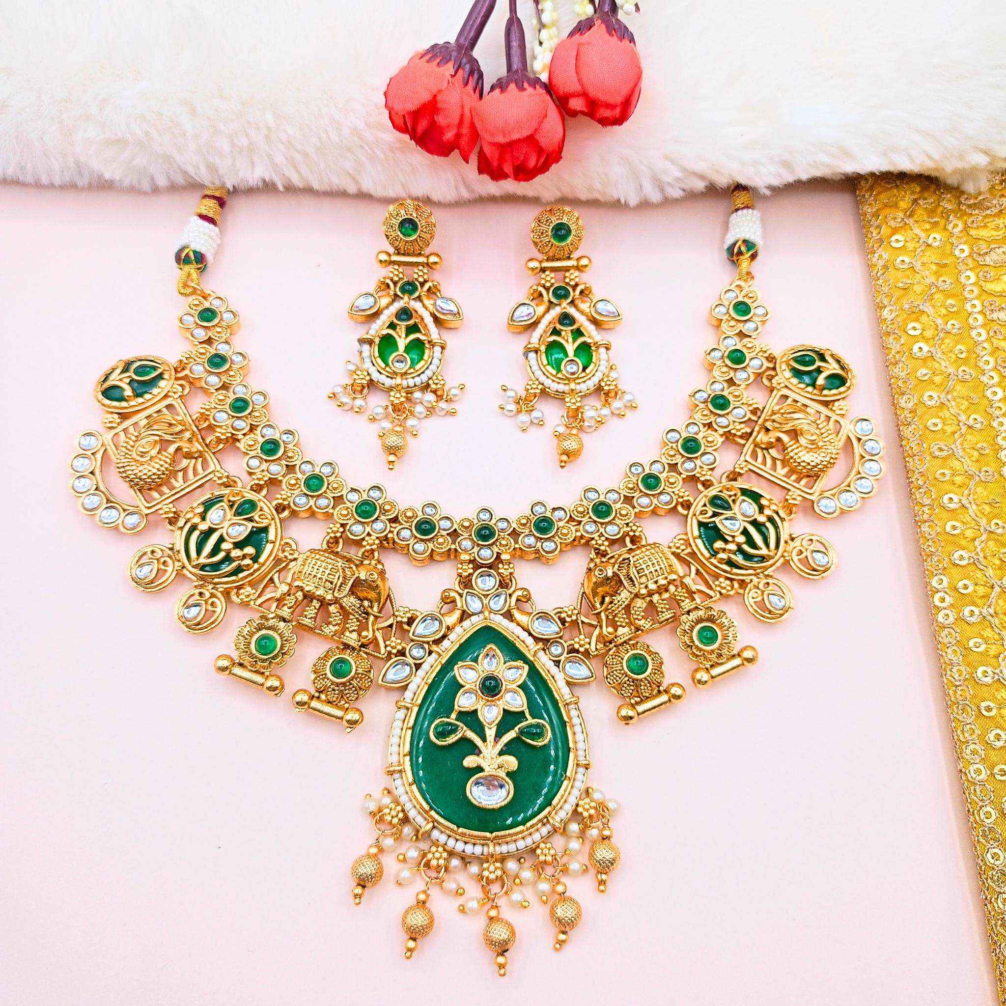 Meenakari Necklace | Antique Gold Choker Set Bridal Jewelry