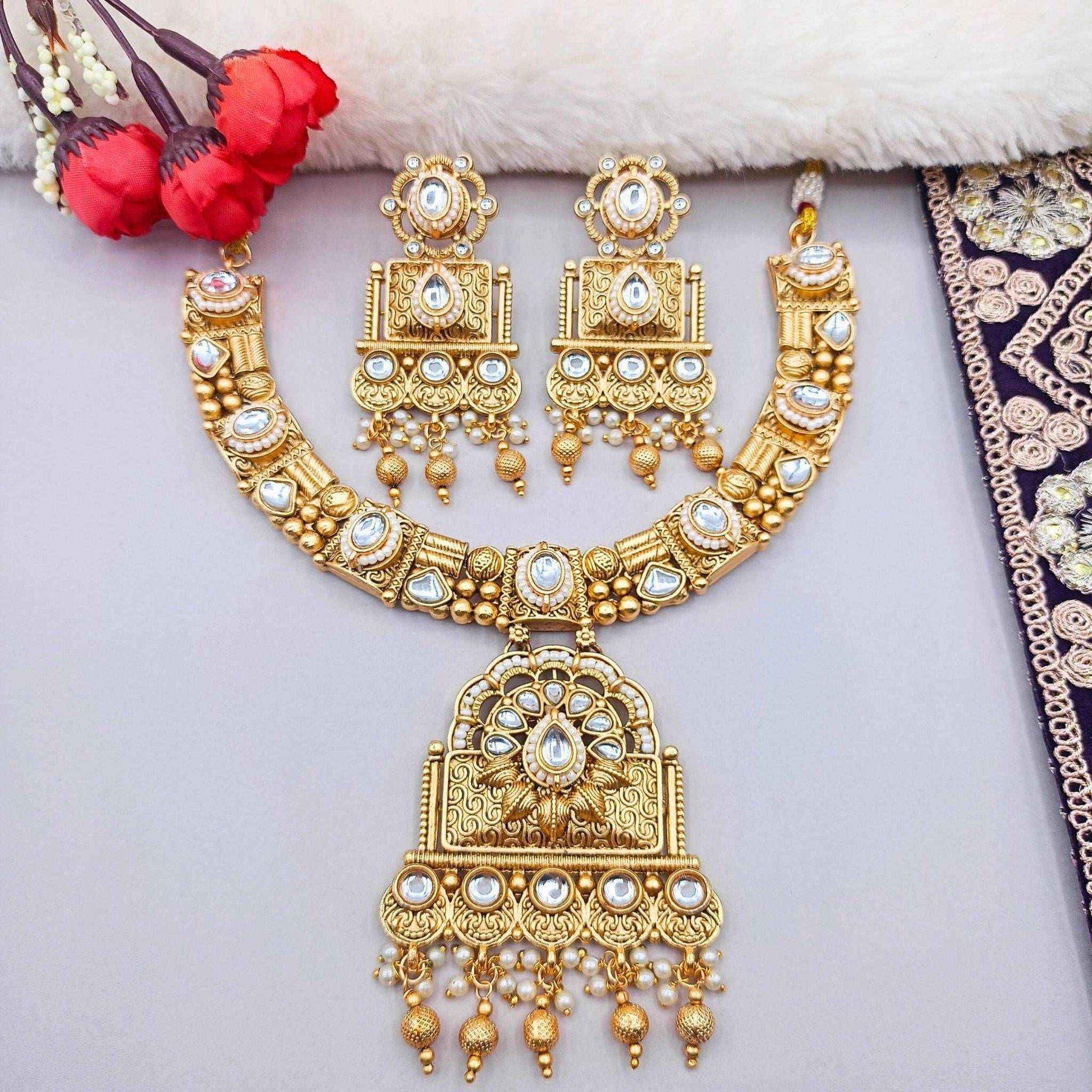 Temple Choker Necklace | Pallavi Gold-Plated South Indian Jewellery Set