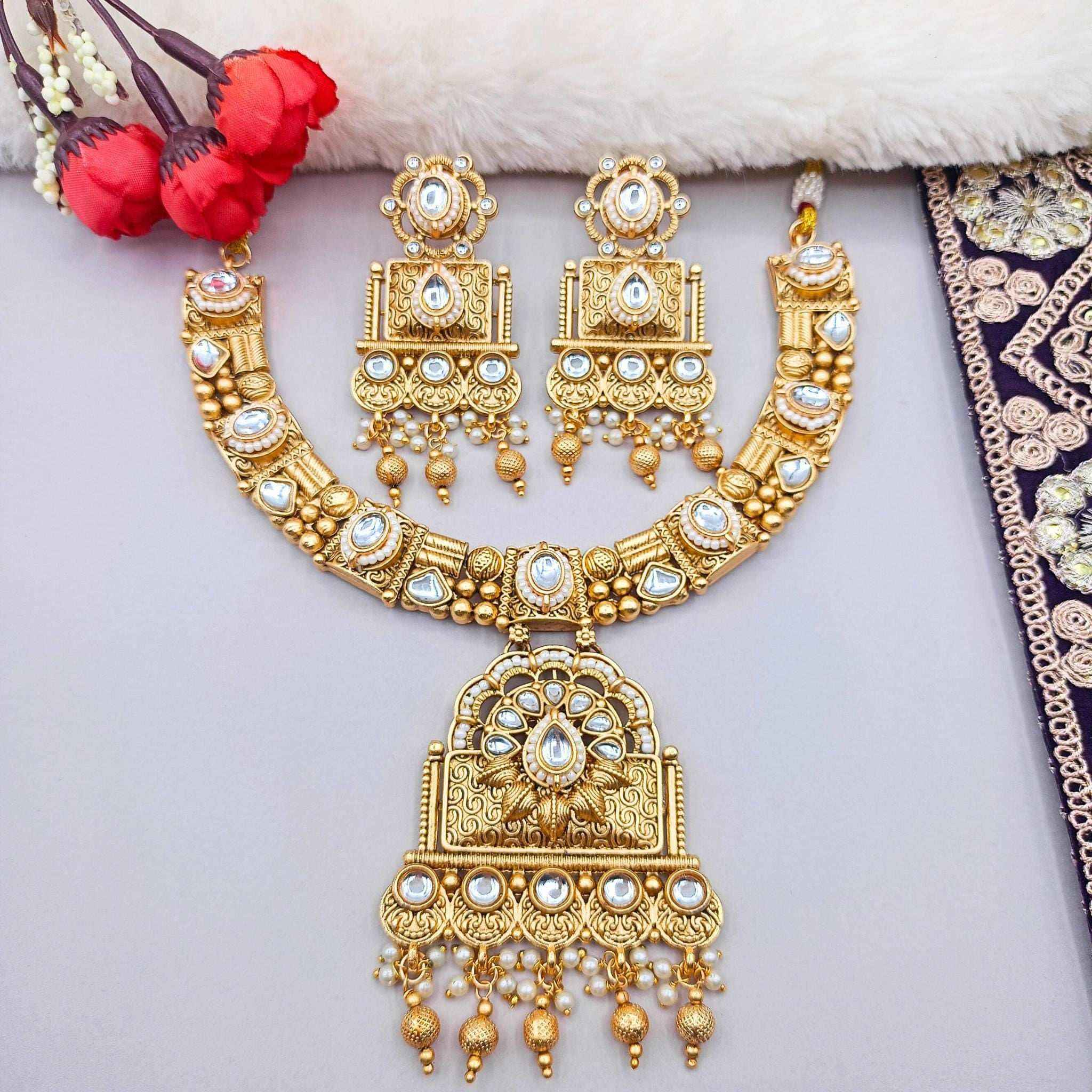 Temple Choker Necklace | Pallavi Gold-Plated South Indian Jewellery Set