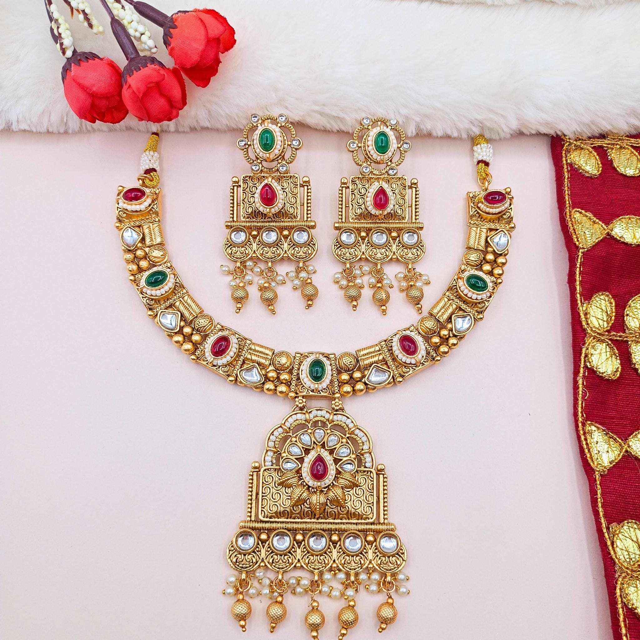 Temple Choker Necklace | Pallavi Gold-Plated South Indian Jewellery Set
