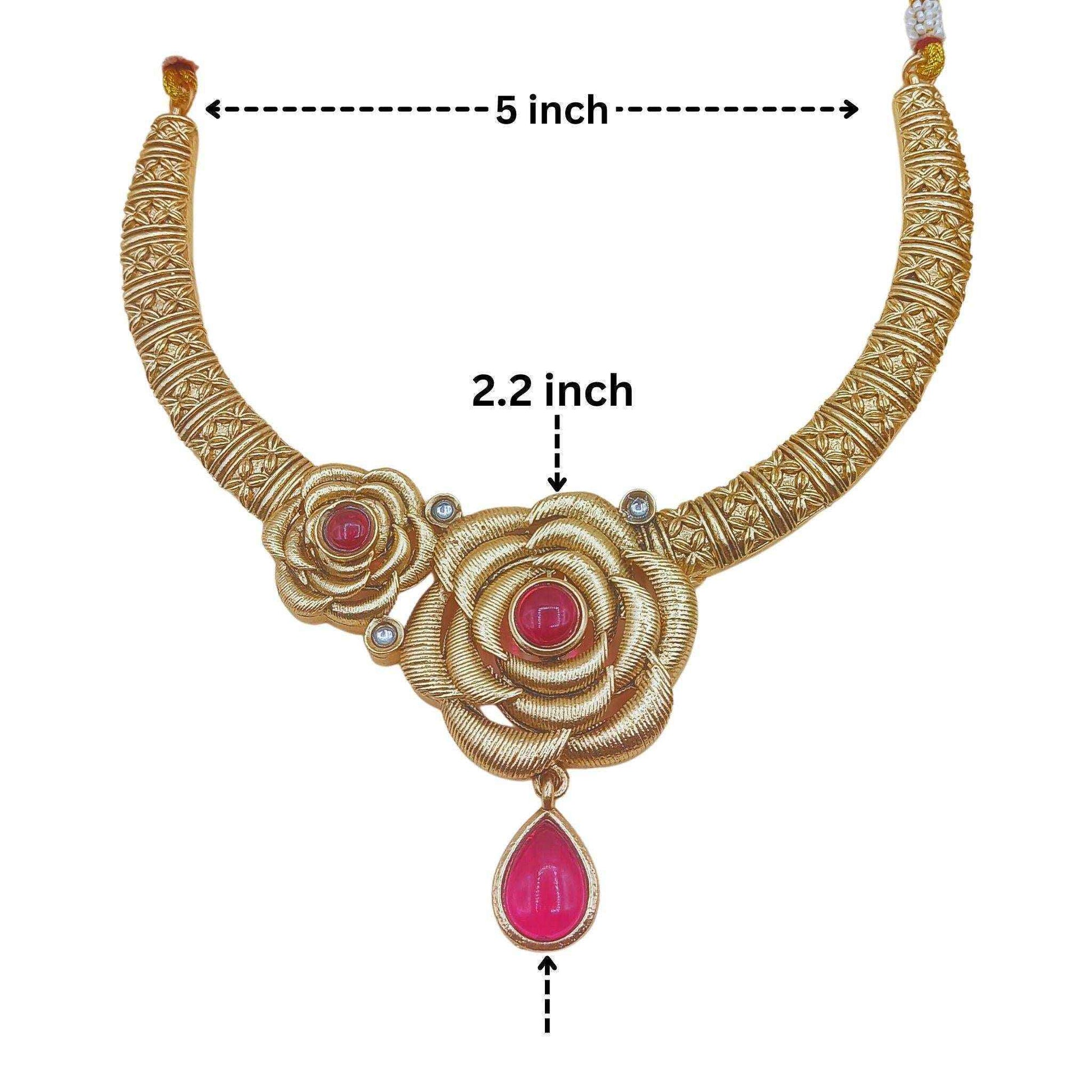 Hasadi Necklace | Rajwadi Rose Design with Green Stones Bridal Set