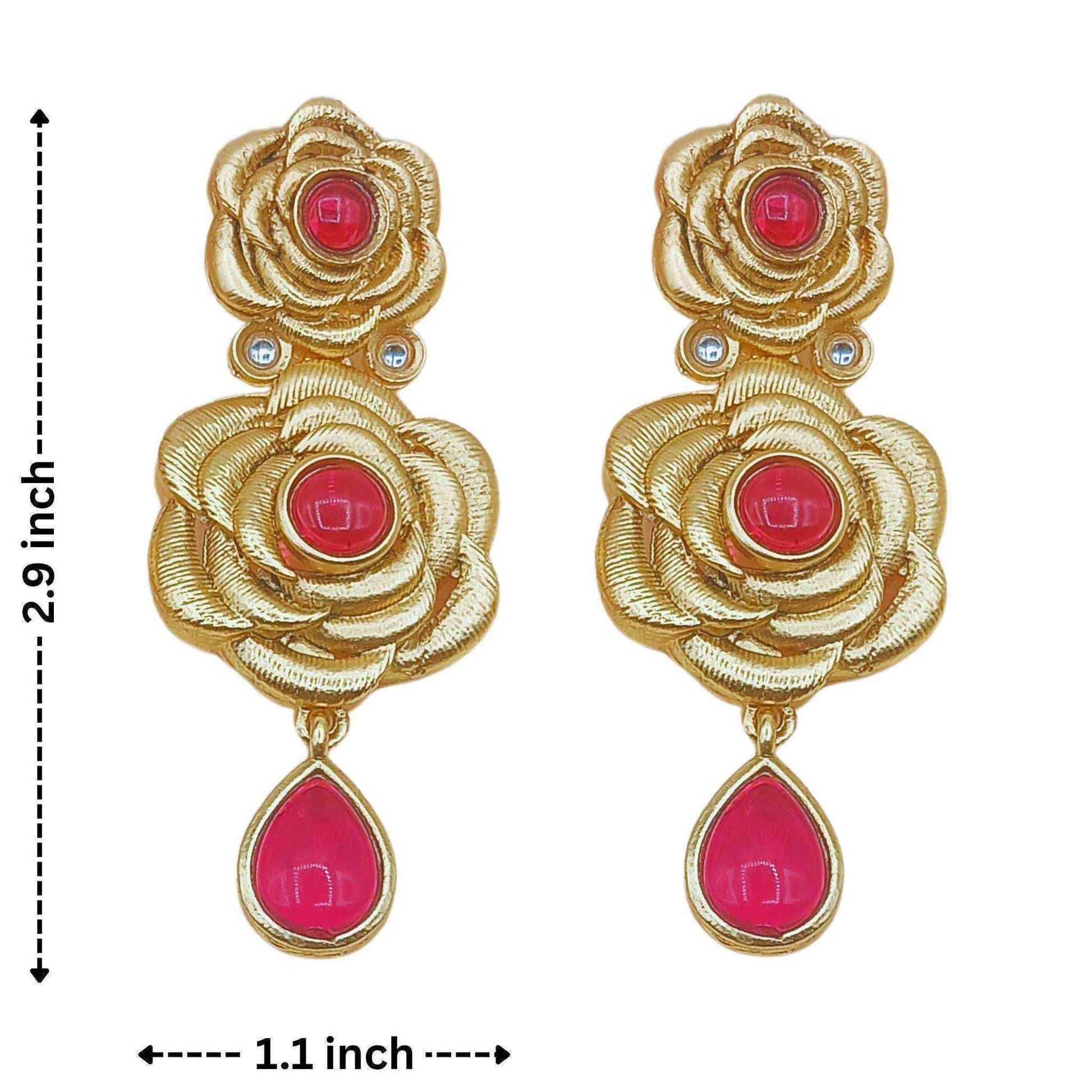 Hasadi Necklace | Rajwadi Rose Design with Green Stones Bridal Set