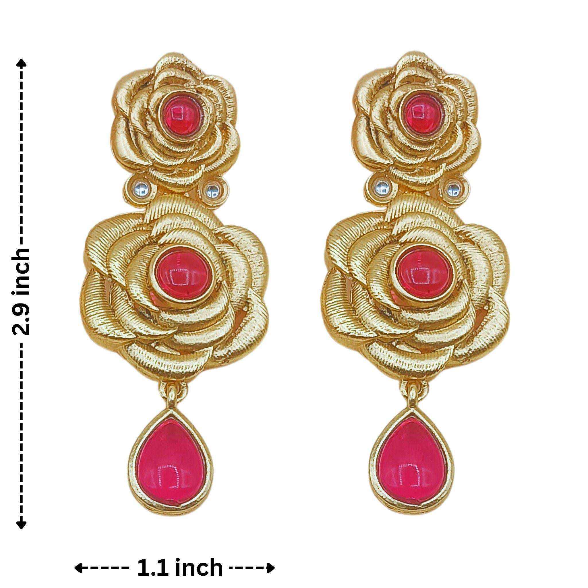 Hasadi Necklace | Rajwadi Rose Design with Green Stones Bridal Set