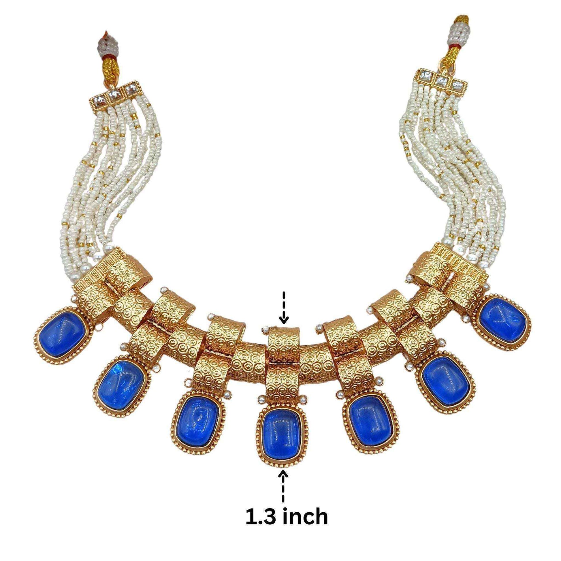 Rajwadi Choker Necklace | Monalisa Fusion Bridal Jewelry Set with Earrings