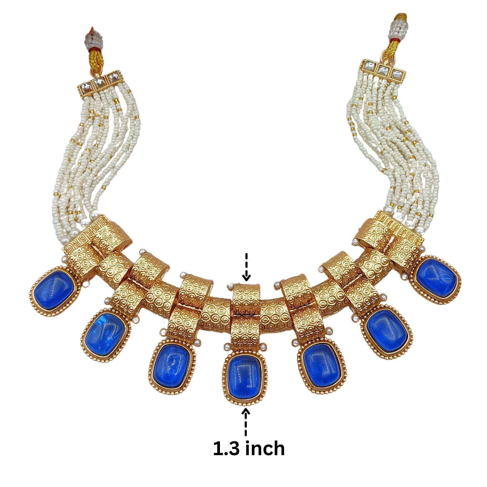 Rajwadi Choker Necklace | Monalisa Fusion Bridal Jewelry Set with Earrings