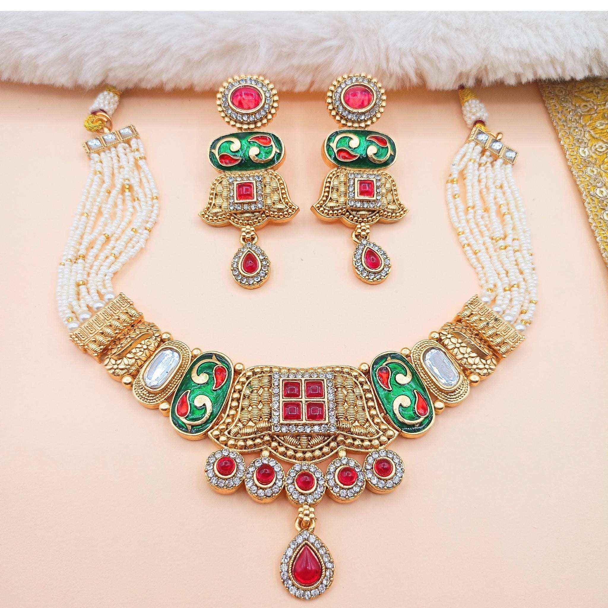 Meenakari Choker Set | Meenakari Kundan Choker Necklace Gold – Rajwadi Bridal Jewellery