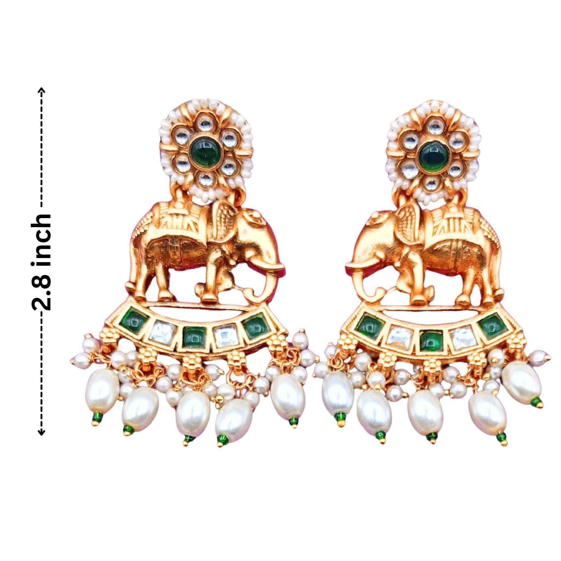 Kundan Necklace Set | Bihari Bridal Necklace with Elephant & Emerald Design