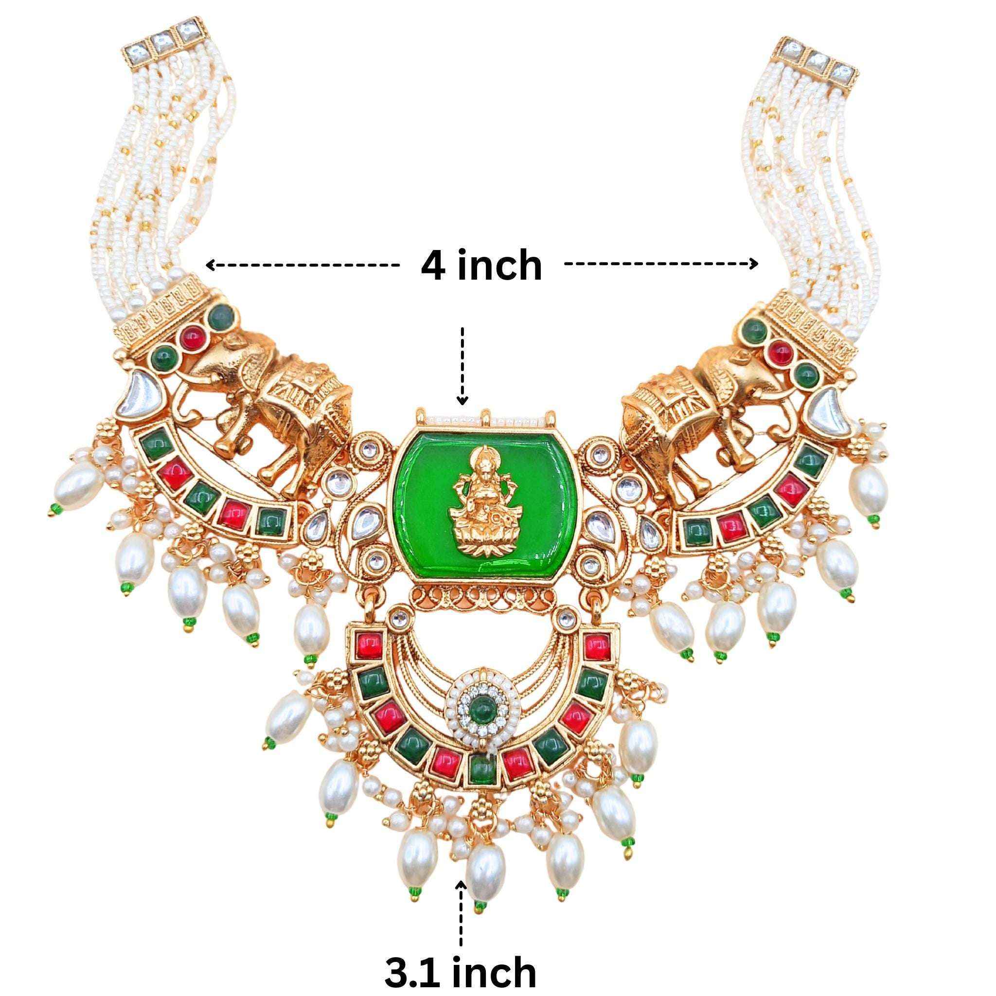Kundan Necklace Set | Bihari Bridal Necklace with Elephant & Emerald Design