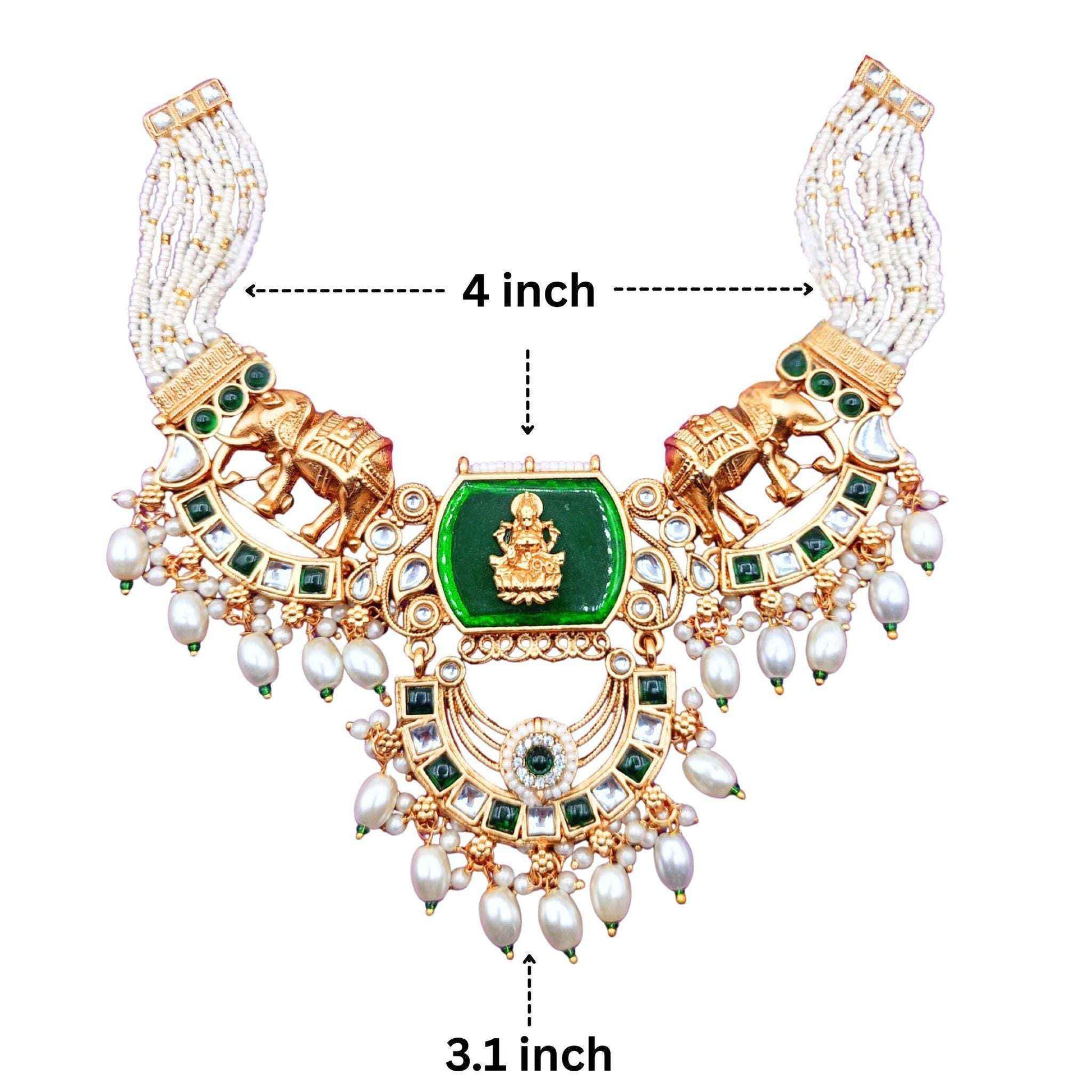 Kundan Necklace Set | Bihari Bridal Necklace with Elephant & Emerald Design