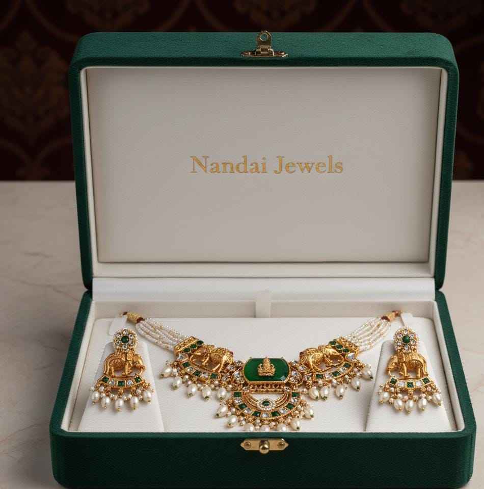 Kundan Necklace Set | Bihari Bridal Necklace with Elephant & Emerald Design
