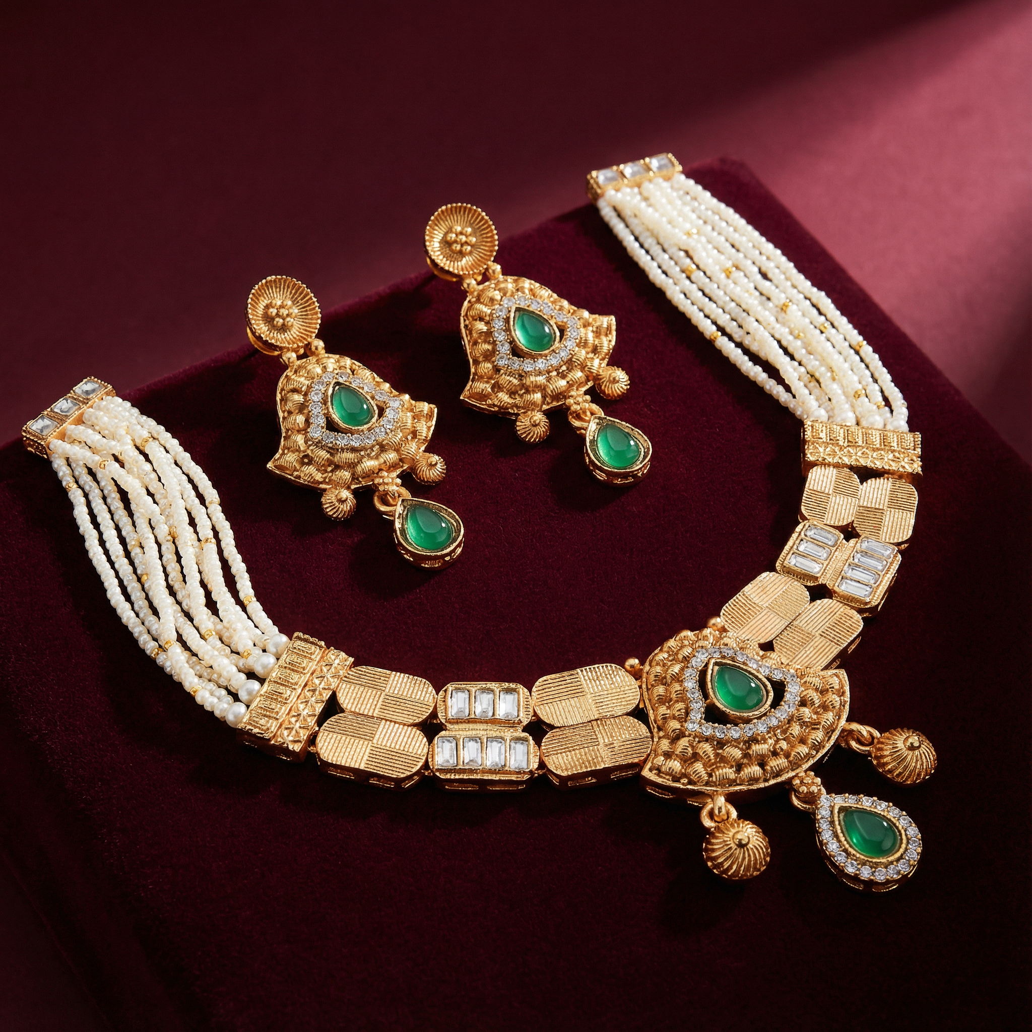 Temple Jewellery Choker Set | Jaipur Bridal Gold-Plated Necklace with Earrings